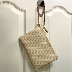 Ann Klein Clutch Wristlet Cream Repeating Logo and Initials